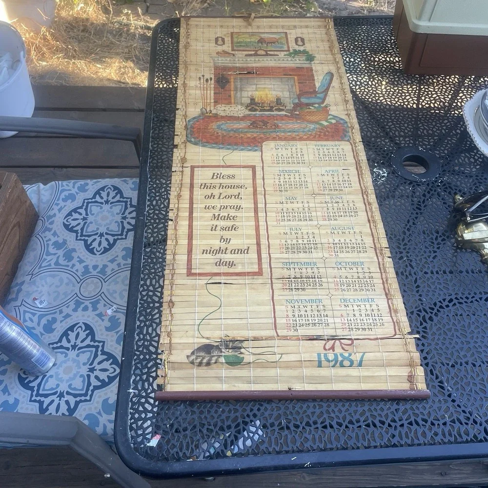 Vintage 1987 Reversible Bamboo Calendar 33.5
